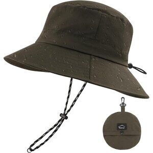 Unisex Green 100% Nylon Waterproof Wide Brim Mesh Vent Chin Strap Bucket Hat